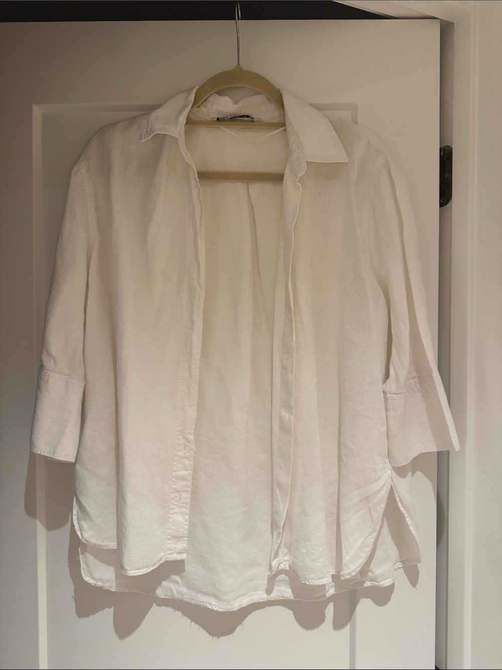 Women's White Linen Button-Front Shirt